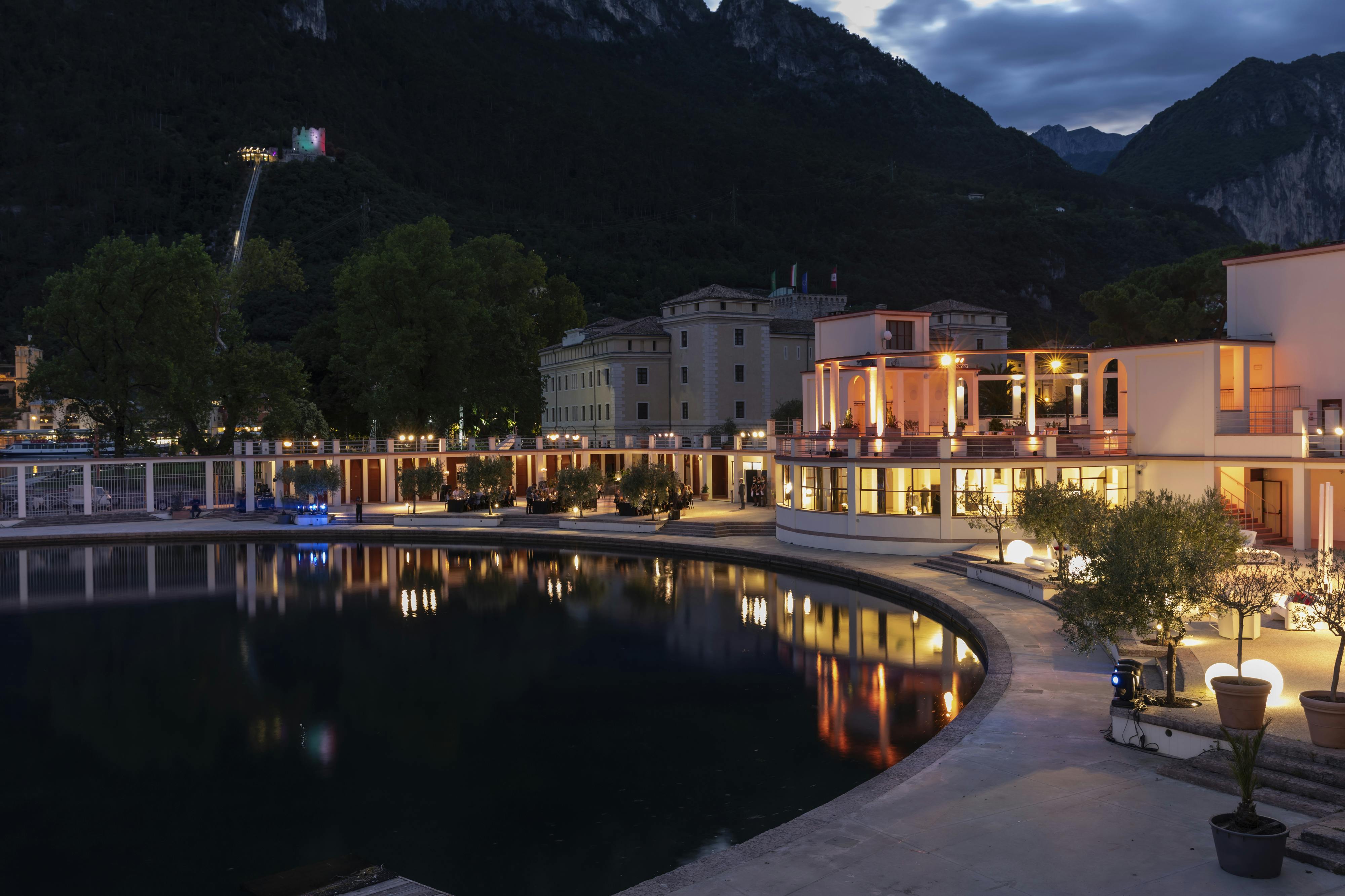 Top view Riva del Garda at sunset