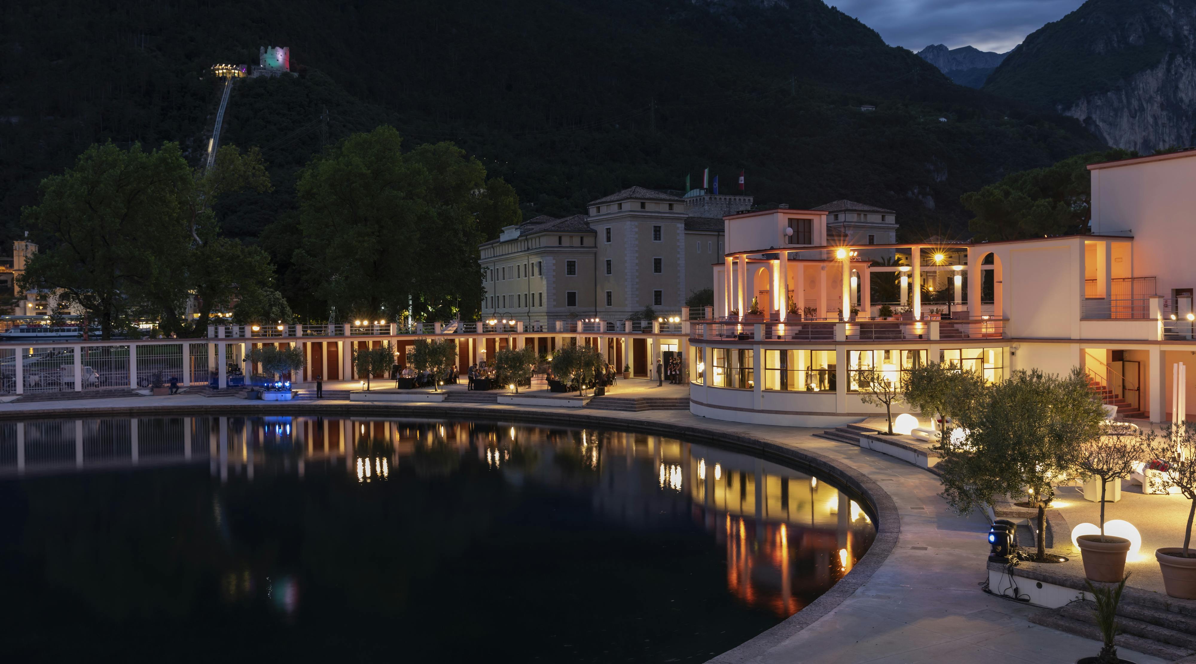 Top view Riva del Garda at sunset