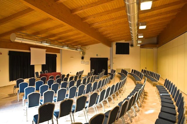 meeting room with blue chairs