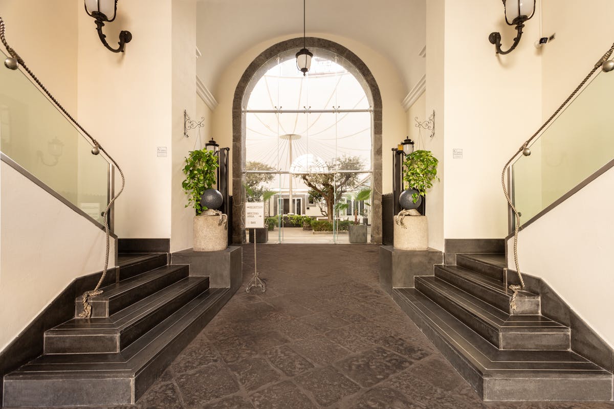 hotel entrance with stairs