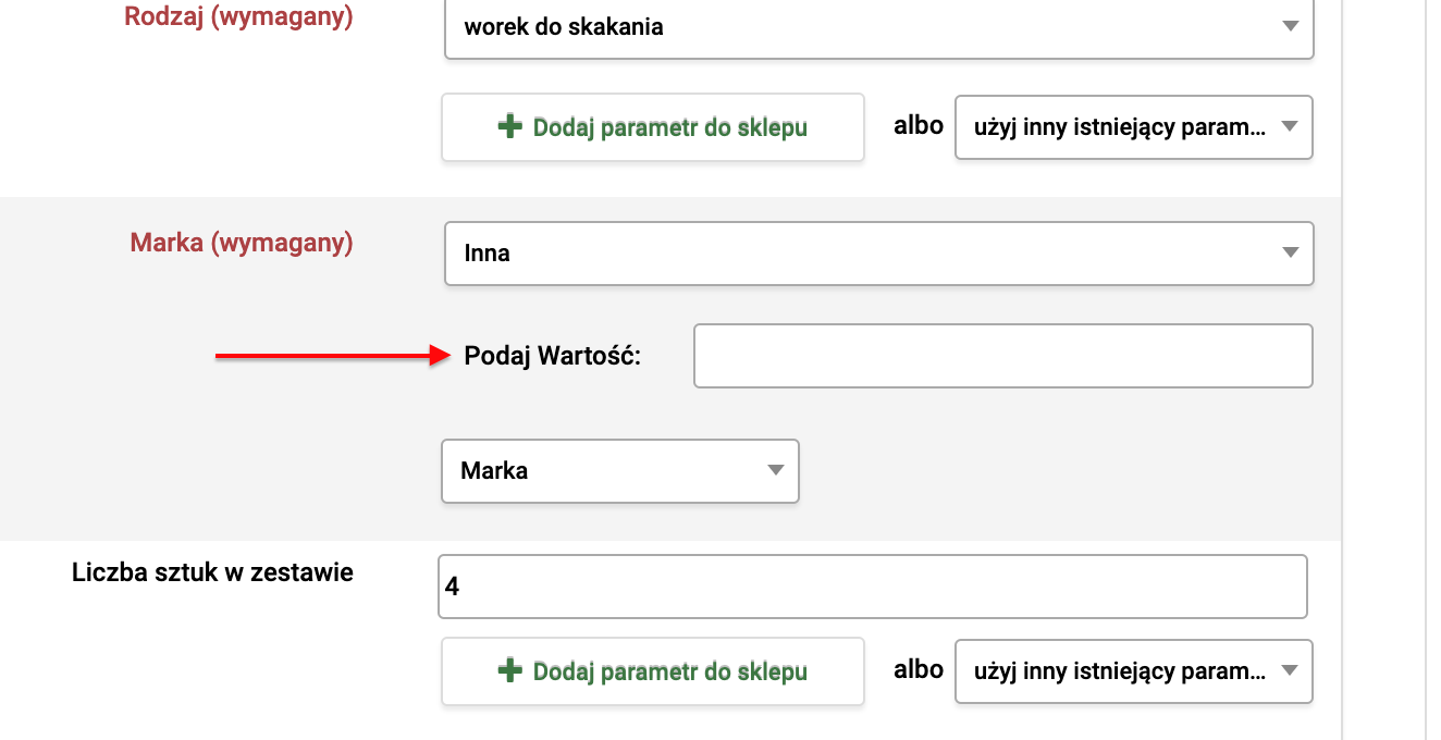 Parametr niejednoznaczny w IdoSell Shop na karcie towaru
