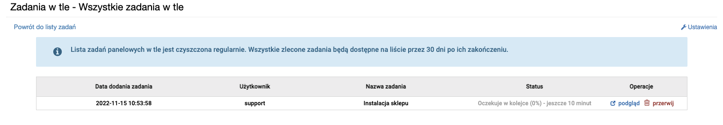 Dodawanie nowego sklepu - lista zadań w tle