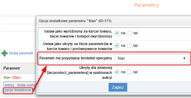 Przypisywanie kontekstu specjalnego do parametru