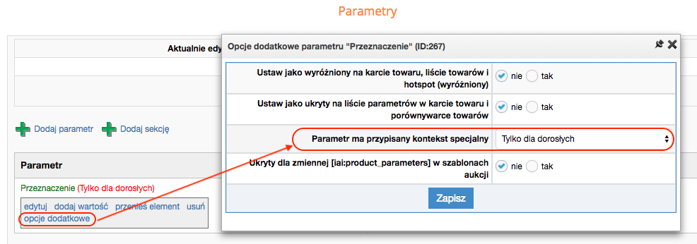 Parametr z kontekstem specjalnym - tylko dla dorosłych