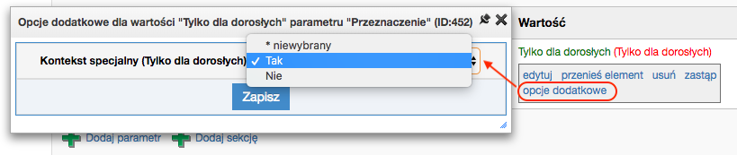 Wartość parametru z kontekstem specjalny - tylko dla dorosłych