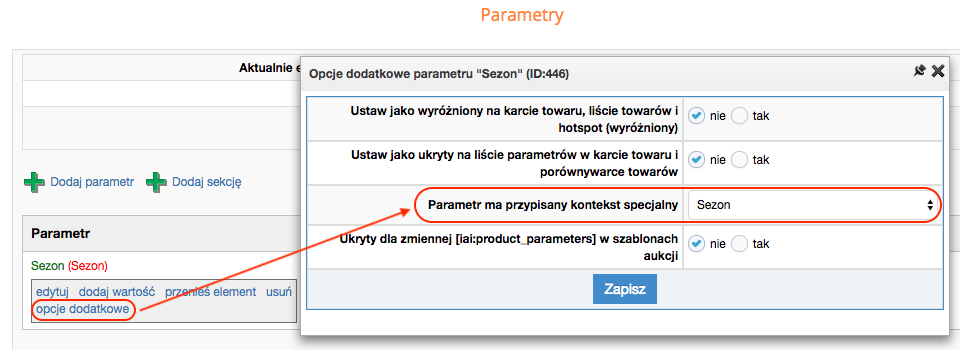 Parametr specjalny - sezon