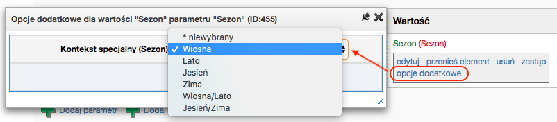 Wartości parametry z kontekstem specjalnym - sezon