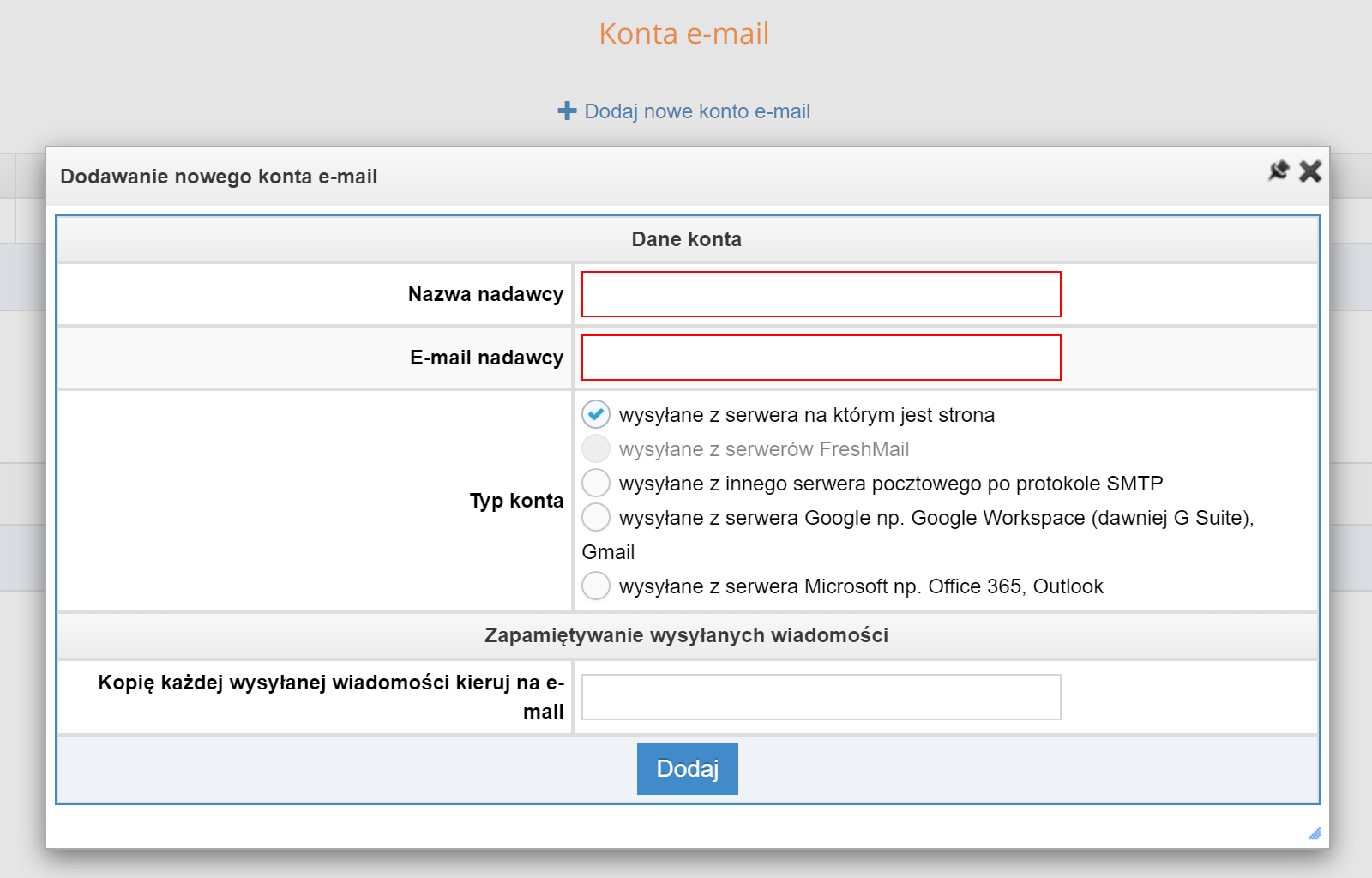 Dodawanie konta e-mail