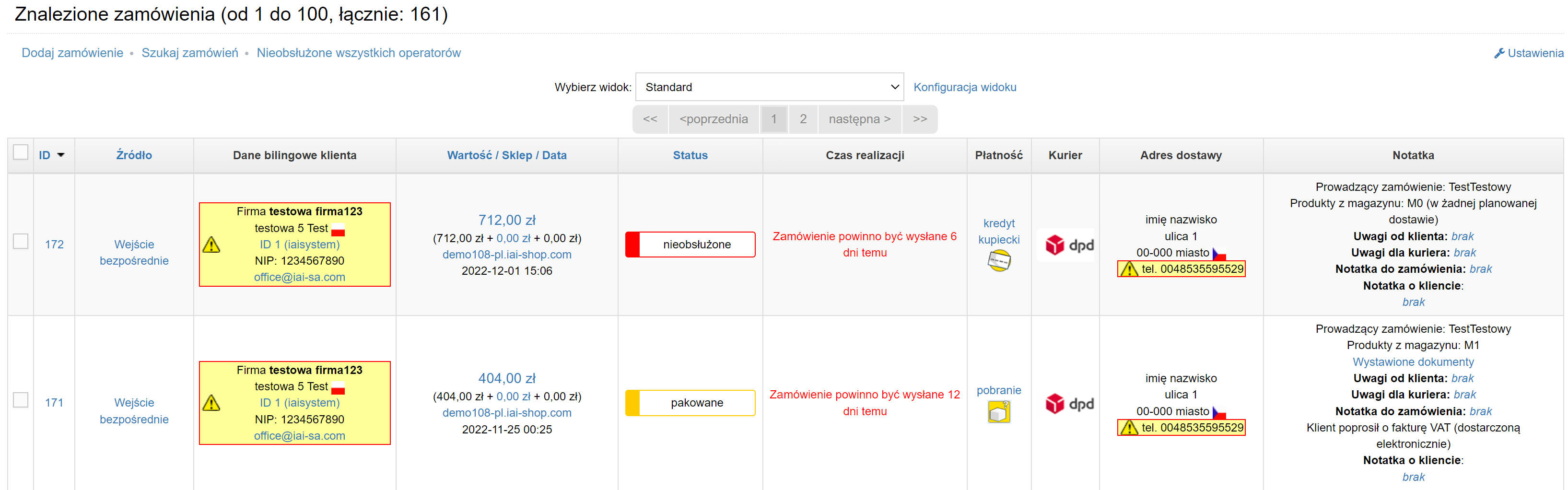 Czarna lista klientów - oznaczenie na liście zamówień