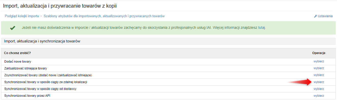 Tryby webowego importu, aktualizacji i synchronizacji towarów