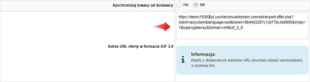 Ustawienie synchronizacji oferty w oknie konfiguracji dostawcy