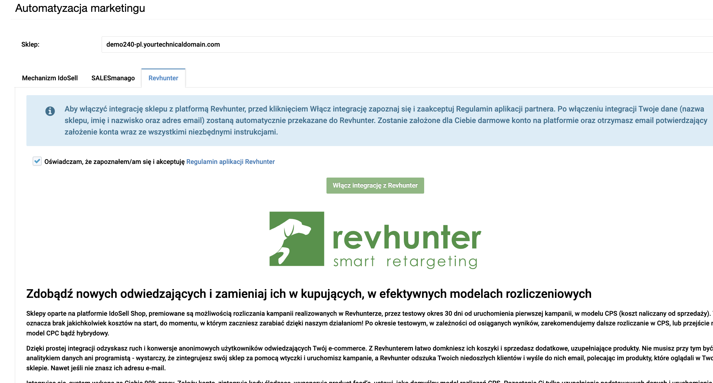 Włączenie integracji z Revhunter