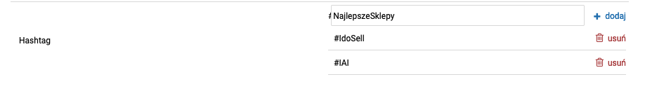 Integracja z Instagramem -  wybór hashtagów