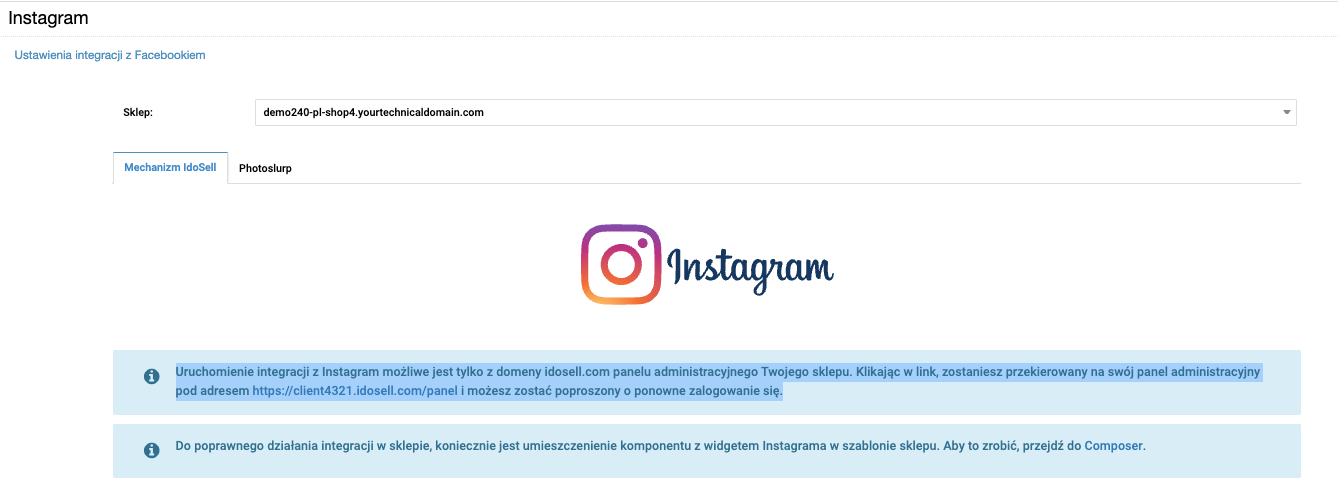 Połączenie sklepu z kontem Instagramem