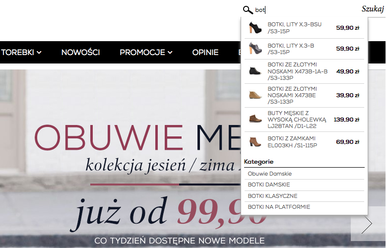 Przykłady działania podpowiadaczki w sklepie