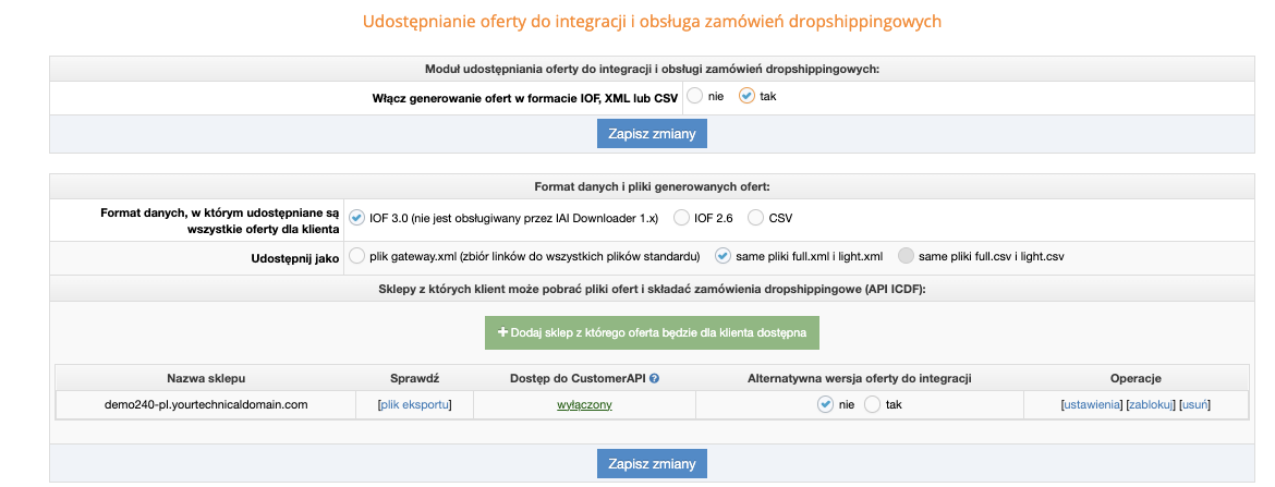 Format udostępnionych danych - karta klienta