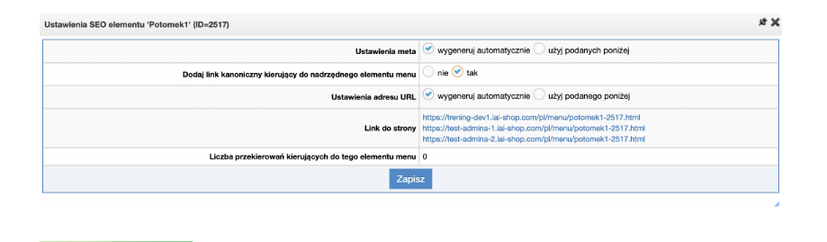 Ustawienie linka kanonicznego dla węzła menu