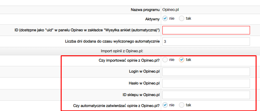 Import opinii z Opineo.pl