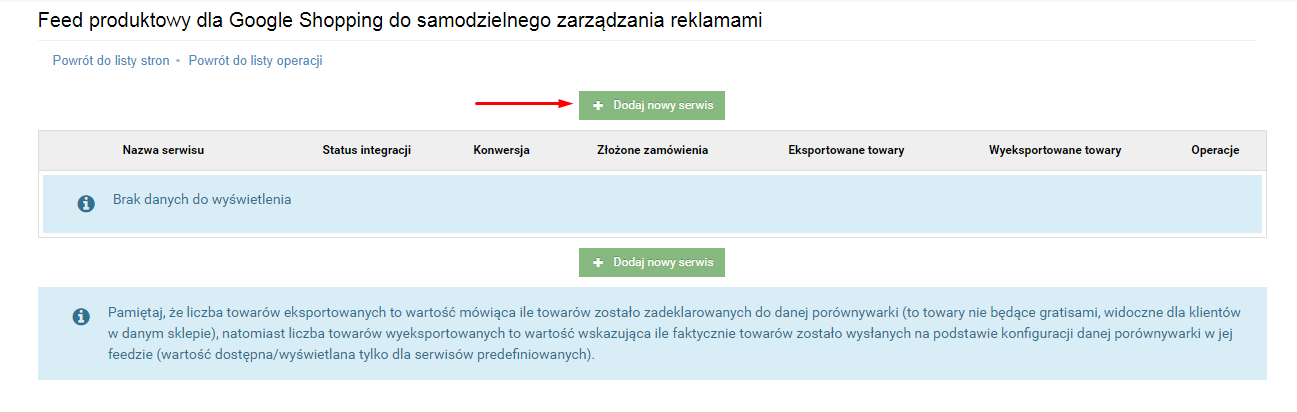 Dodanie nowego serwisu dla Google Shopping