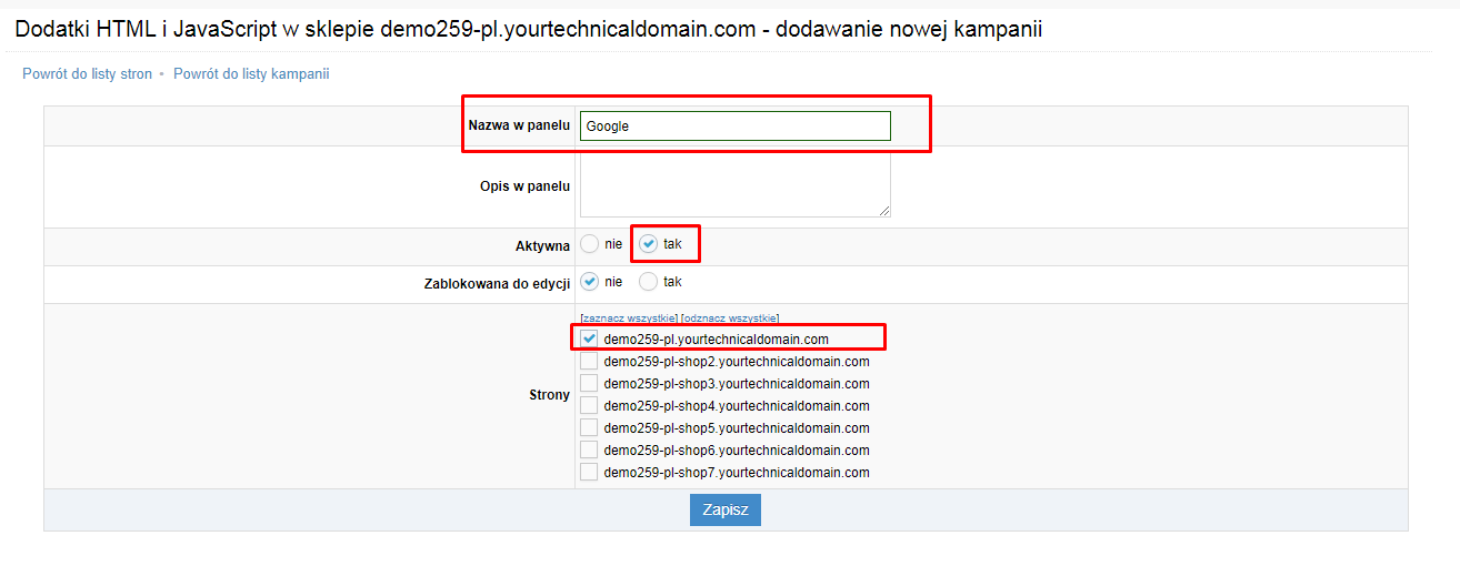 Google Search Console - Dodawanie kampanii do weryfikacji