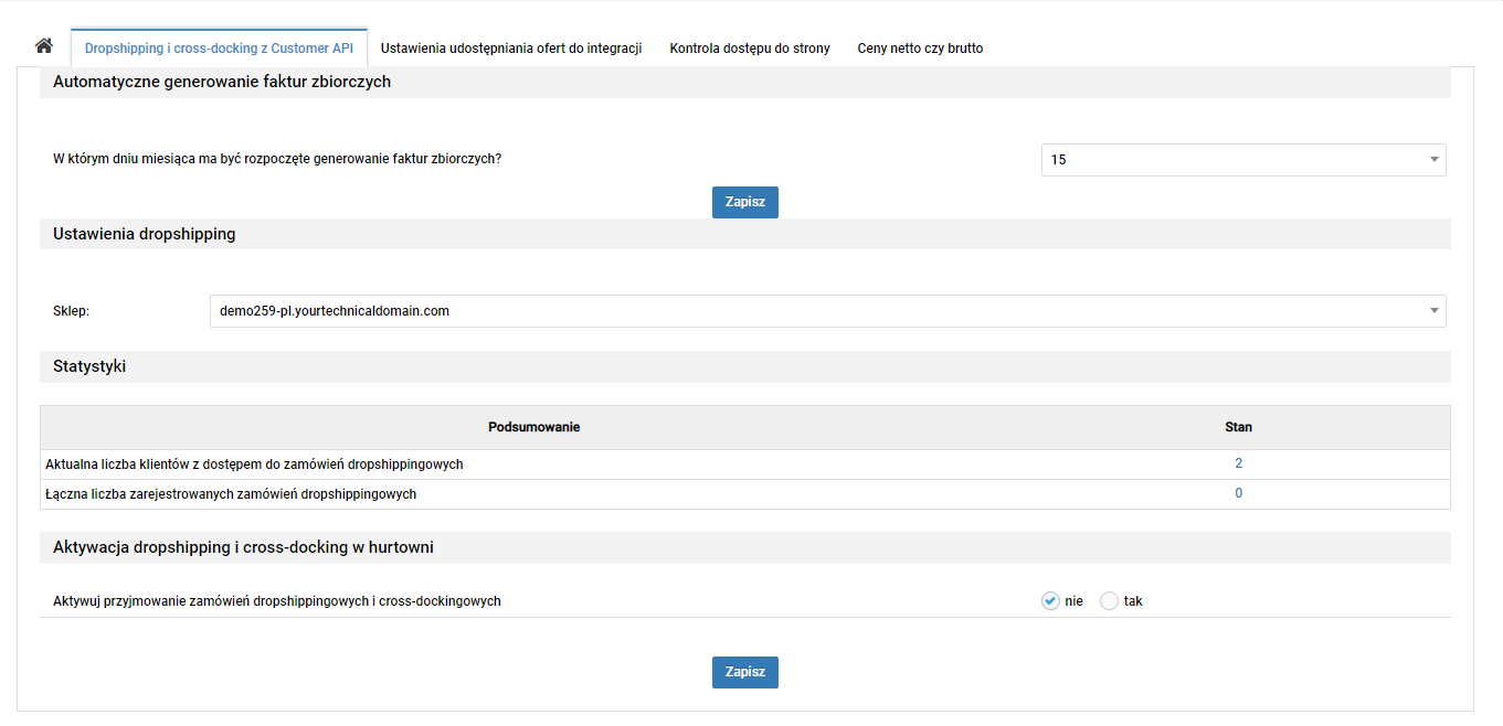 Ustawienia Dropshipping i cross-docking z Customer API