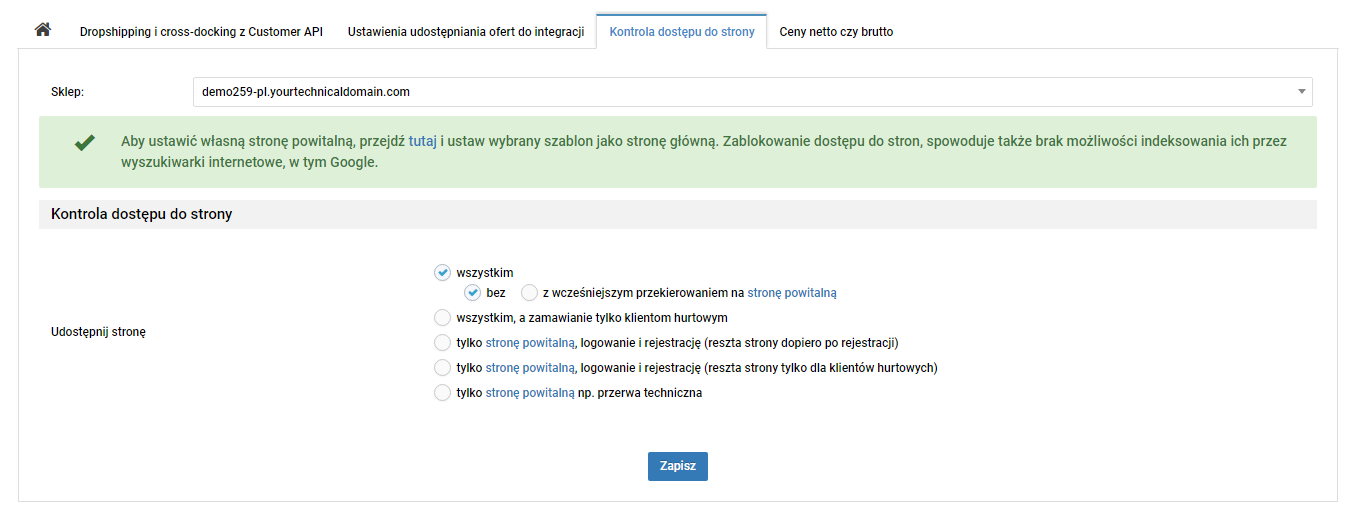 Ustawienia Kontroli dostępu do strony