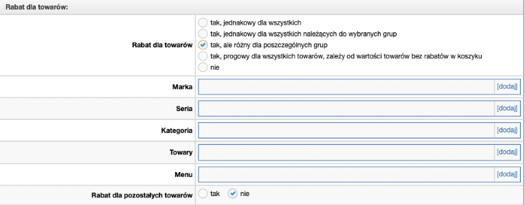 Grupy rabatowe klientów - dodatkowe opcje dostępne po zapisaniu