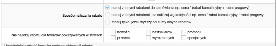 Kody rabatowe - sumowanie rabatów i wykluczenie wybranych stref