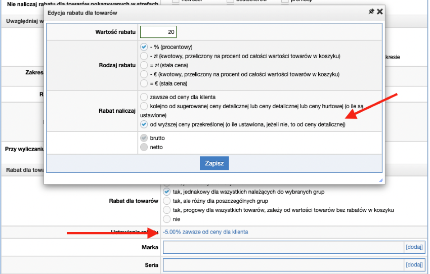 Ustawianie rodzaju i wysokości rabatu