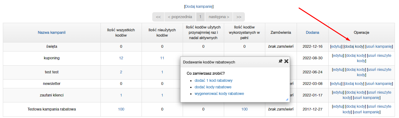 Dodawanie kodów rabatowych