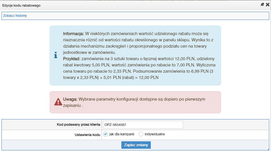 Dodanie pojedynczego kodu rabatowego do kampanii rabatowej