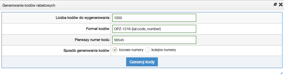 dodać kody rabatowe, który będą miały dokładnie takie same ustawienia jak kampania. Każdy kod dodaje się w nowym wierszu. Oczywiście można wkleić listę z innego pliku tekstowego.        Image/video block   Image*           Edit Remove or replace  Dodanie wielu kodów rabatowych do kampanii rabatowej