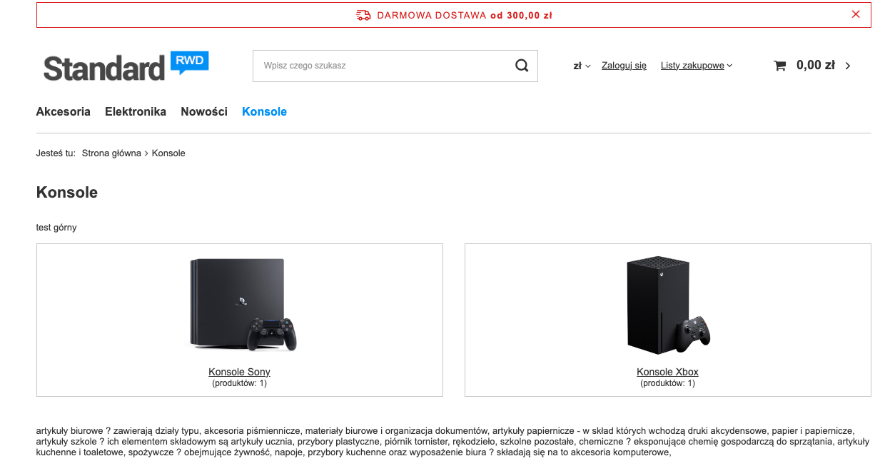 Widok pośredniej strony nawigacji w sklepie