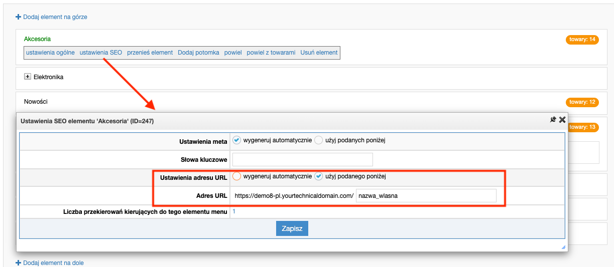 Ustawienia własnego adresu URL