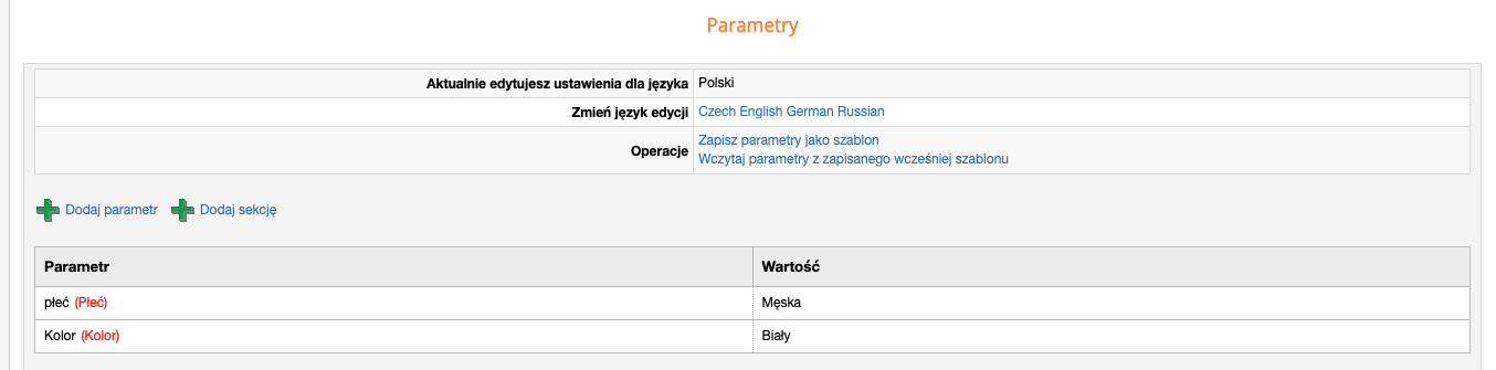 Ustawienia parametrów dla Spartoo