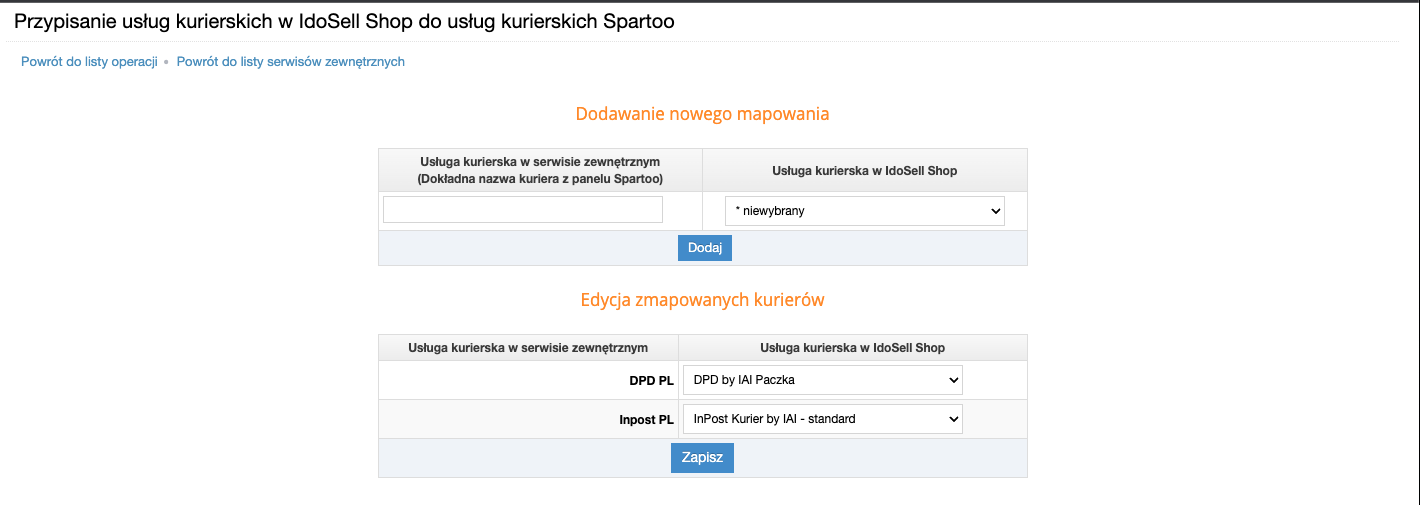 Mapowanie usług kurierskich dla Spartoo