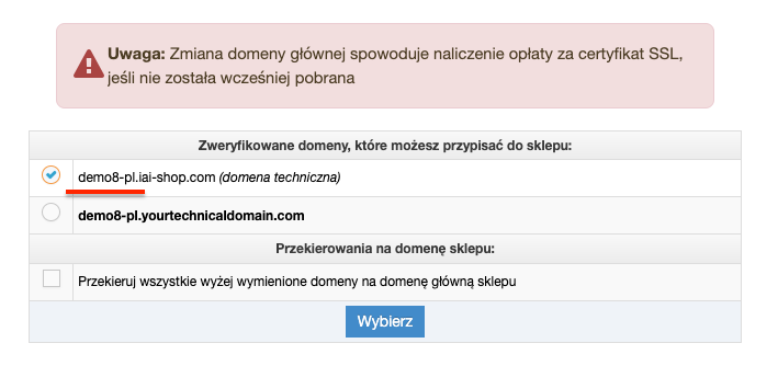 Nazwa domeny technicznej sklepu dla Ceneo