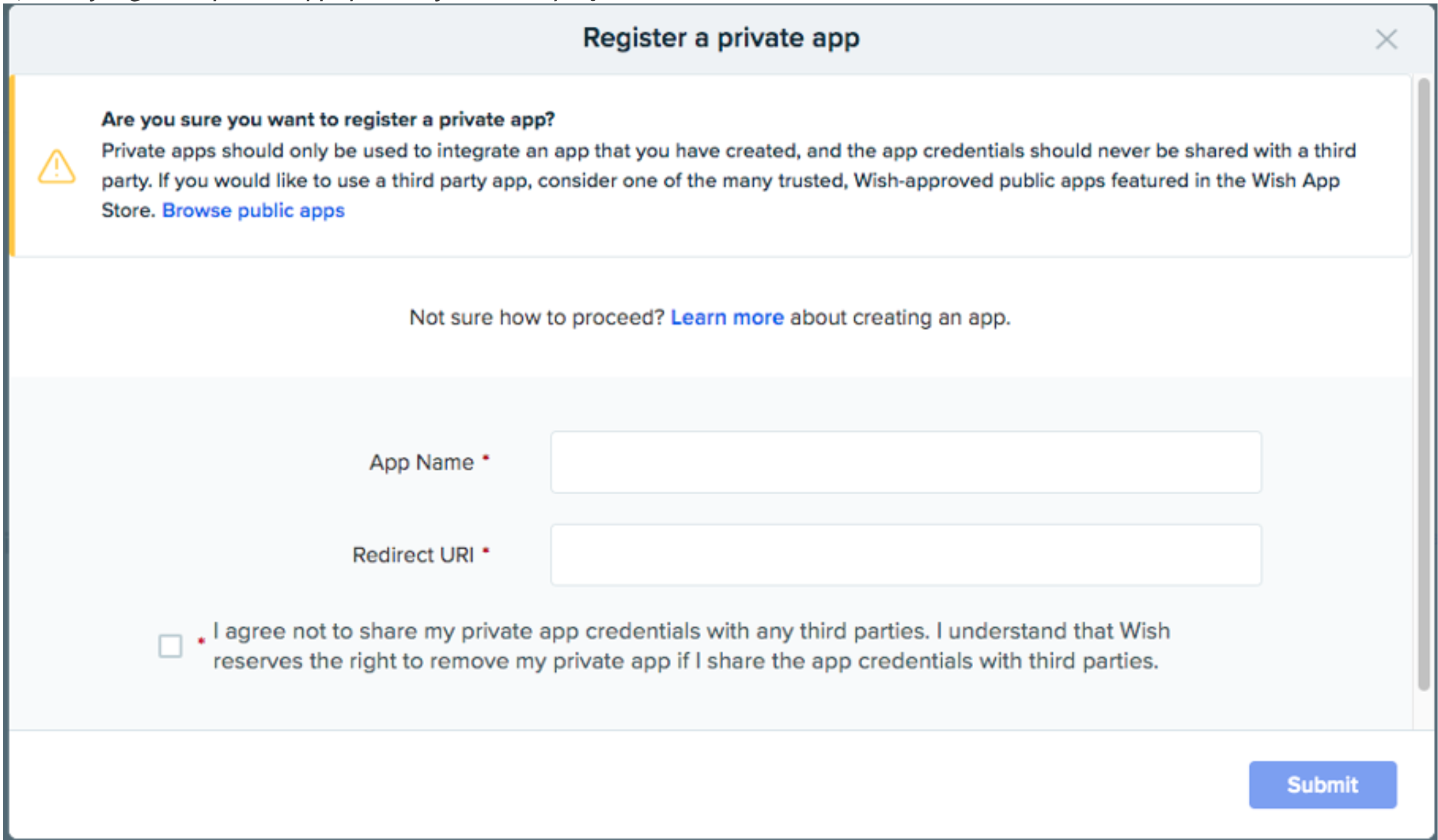 Konfiguracja private app
