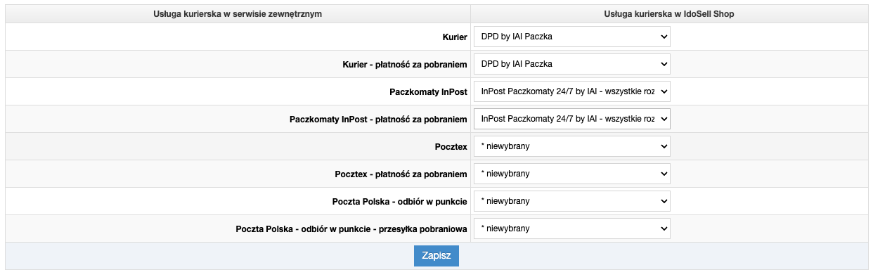 Mapowanie form dostawy dla Empik Marketplace