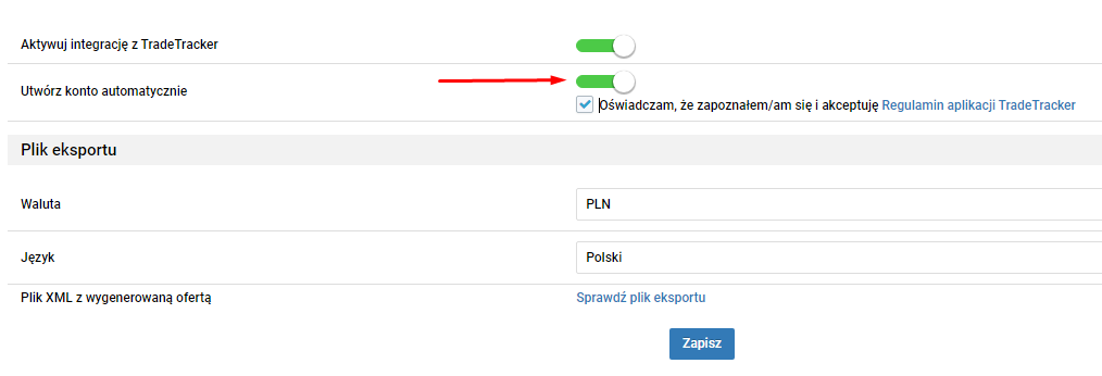 Tradetracker - automatyczne utworzenie konta