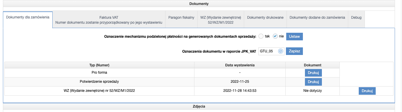 Dodawanie na karcie zamówienia dodatkowych oznaczeń do raportu JPK