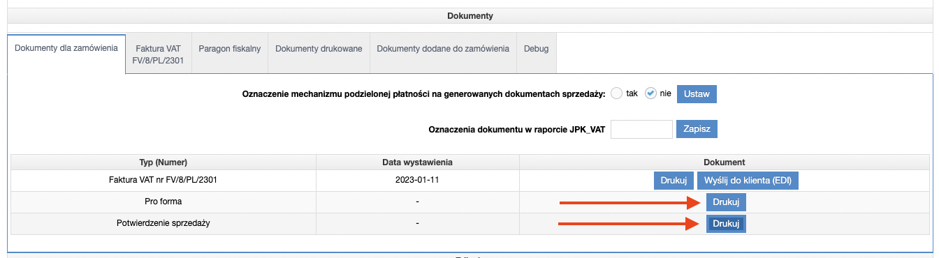 Wystawienie faktury pro forma i potwierdzenia sprzedaży