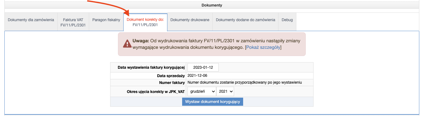 Wystawienie faktury korygującej