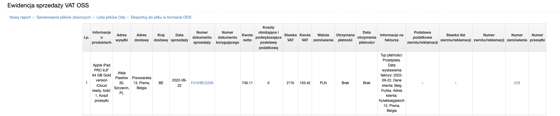 Ewidencja sprzedaży VAT OSS