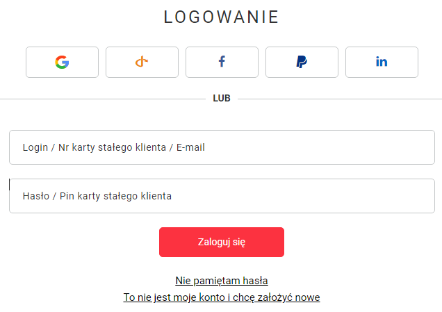 Formularz logowania do sklepu