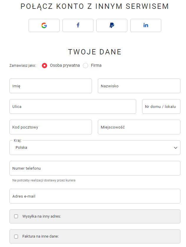 Formularz rejestracji - Twoje dane