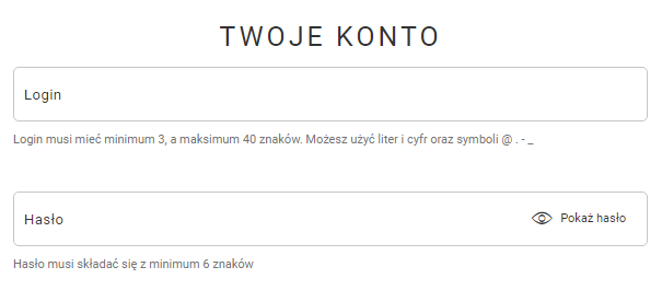 Formularz rejestracji - Twoje konto