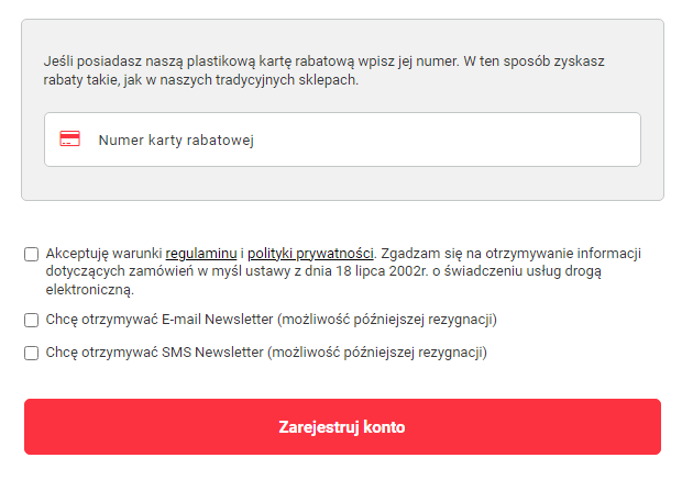 Formularz rejestracji - akceptacja zgód