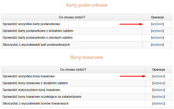 Edycja kart podarunkowych i kodów rabatowych