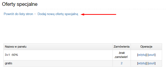 Dodawanie nowej oferty specjalnej